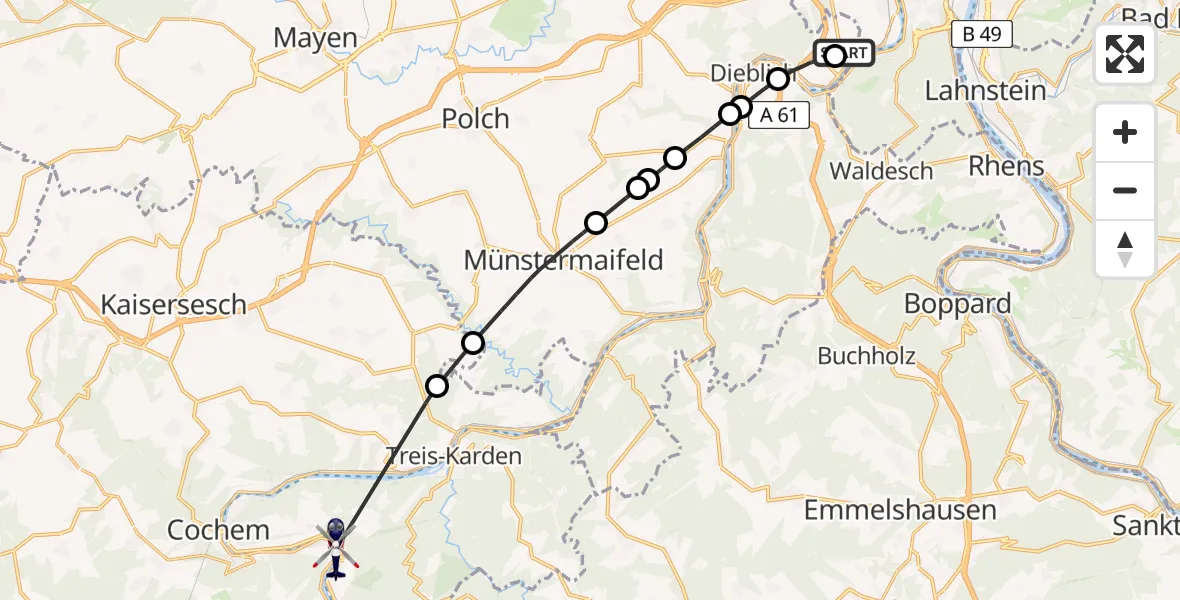 Flugroute Polizeihubschrauber Koblenz-Winningen Flugplatz - Ernst, 15 August 2026, 06:38