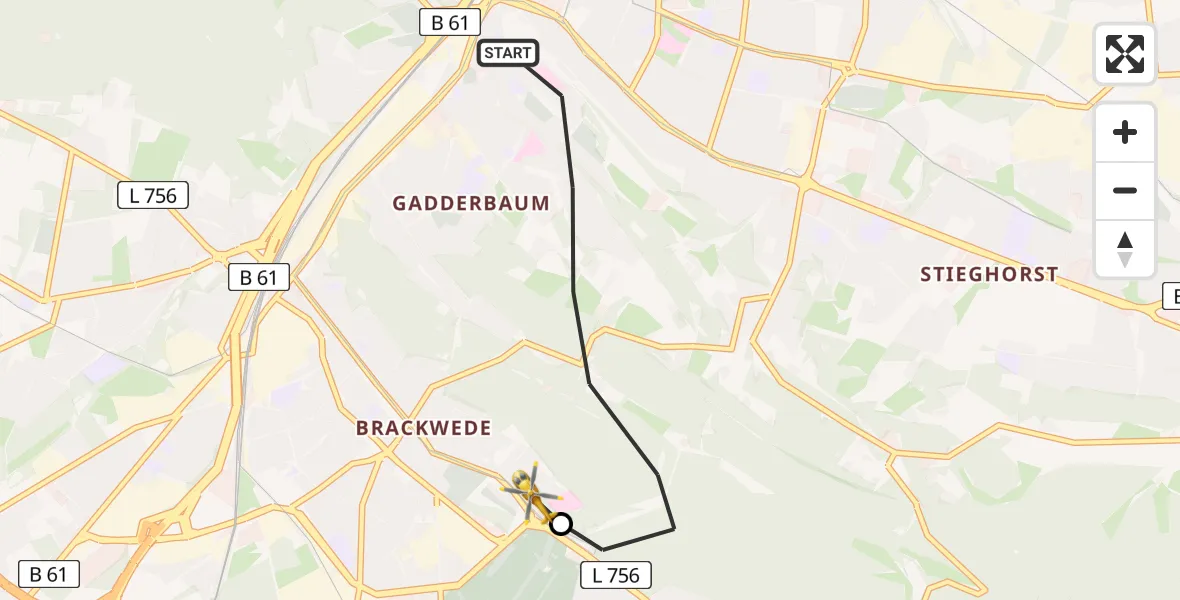 Flugroute Rettungshubschrauber Bielefeld - Luftrettungszentrum Bielefeld, 15 August 2026, 06:51