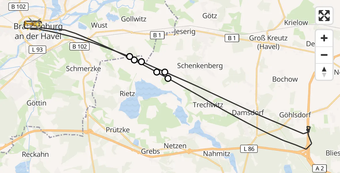 Flugroute Rettungshubschrauber Brandenburg an der Havel - Brandenburg an der Havel, 15 August 2026, 07:02