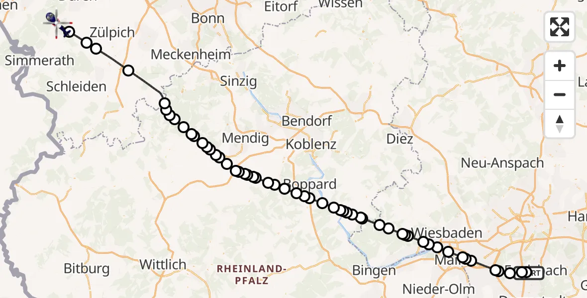 Flugroute Polizeihubschrauber Flughafen Frankfurt-Egelsbach - Hürtgenwald, 15 August 2026, 07:11