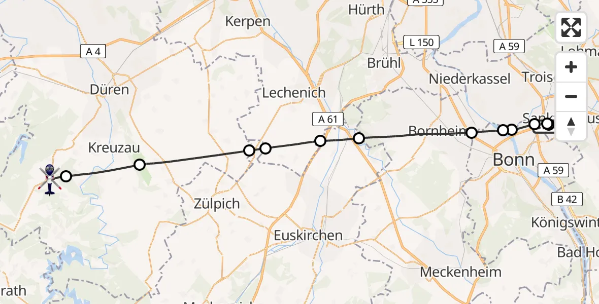 Flugroute Polizeihubschrauber Sankt Augustin - Hürtgenwald, 15 August 2026, 07:43