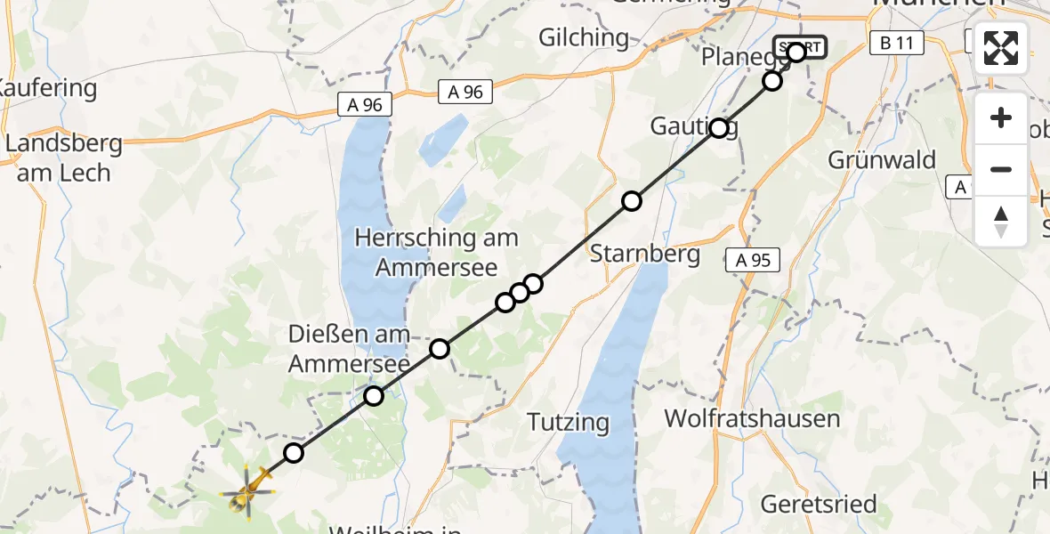 Flugroute Rettungshubschrauber DRF Air Rescue München Hubschrauberlandeplatz - Wessobrunn, 15 August 2026, 08:07