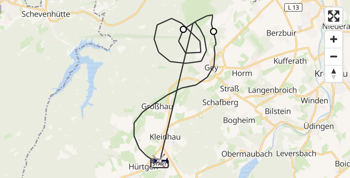 Flugroute Polizeihubschrauber Hürtgenwald - Hürtgenwald, 15 August 2026, 08:17