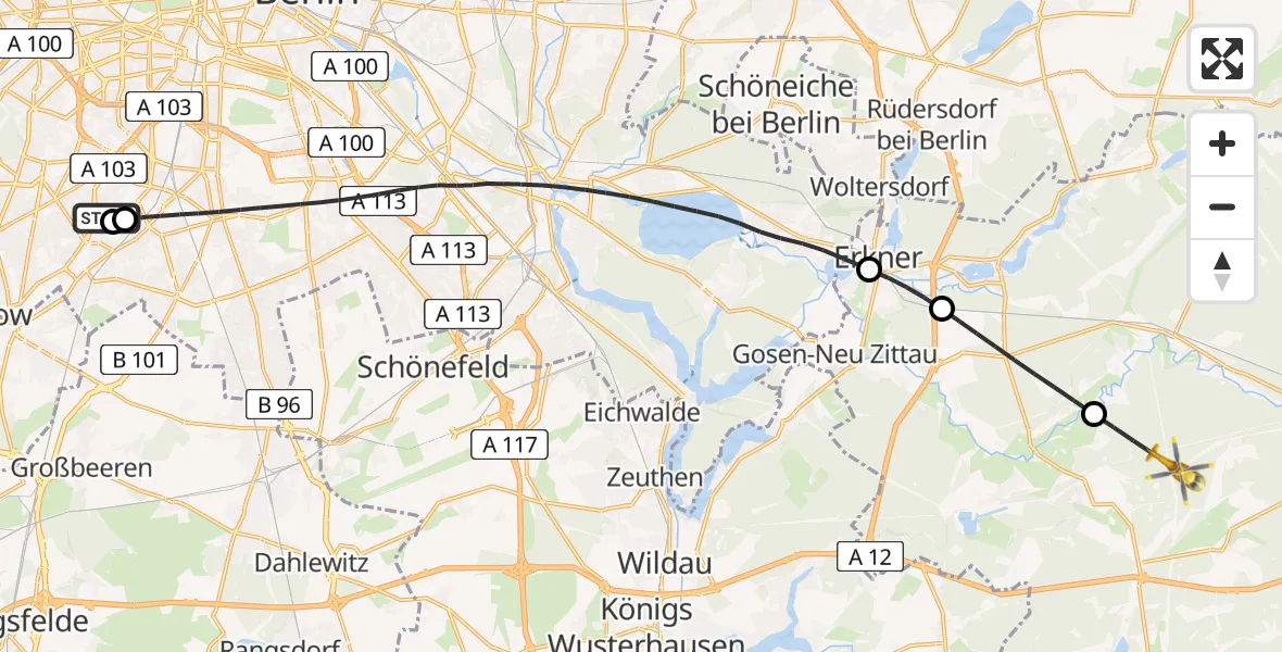 Flugroute Rettungshubschrauber Charité Clinic Benjamin Franklin Campus - Spreenhagen, 15 August 2026, 08:19