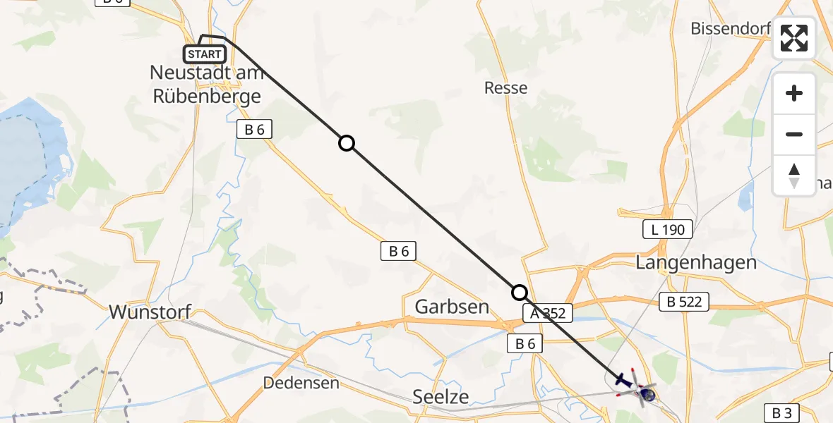 Flugroute Polizeihubschrauber Neustadt am Rübenberge - Hannover, 15 August 2026, 08:26