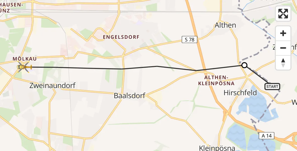 Flugroute Rettungshubschrauber Borsdorf - Leipzig, 15 August 2026, 08:31