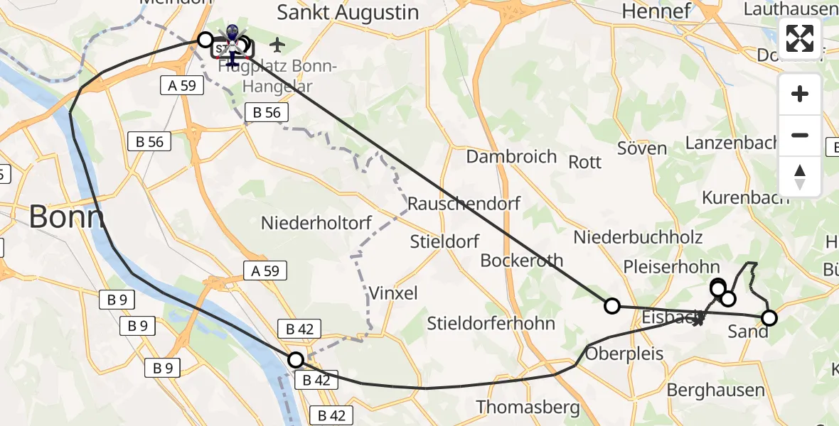Flugroute Polizeihubschrauber Sankt Augustin - Sankt Augustin, 15 August 2026, 08:33