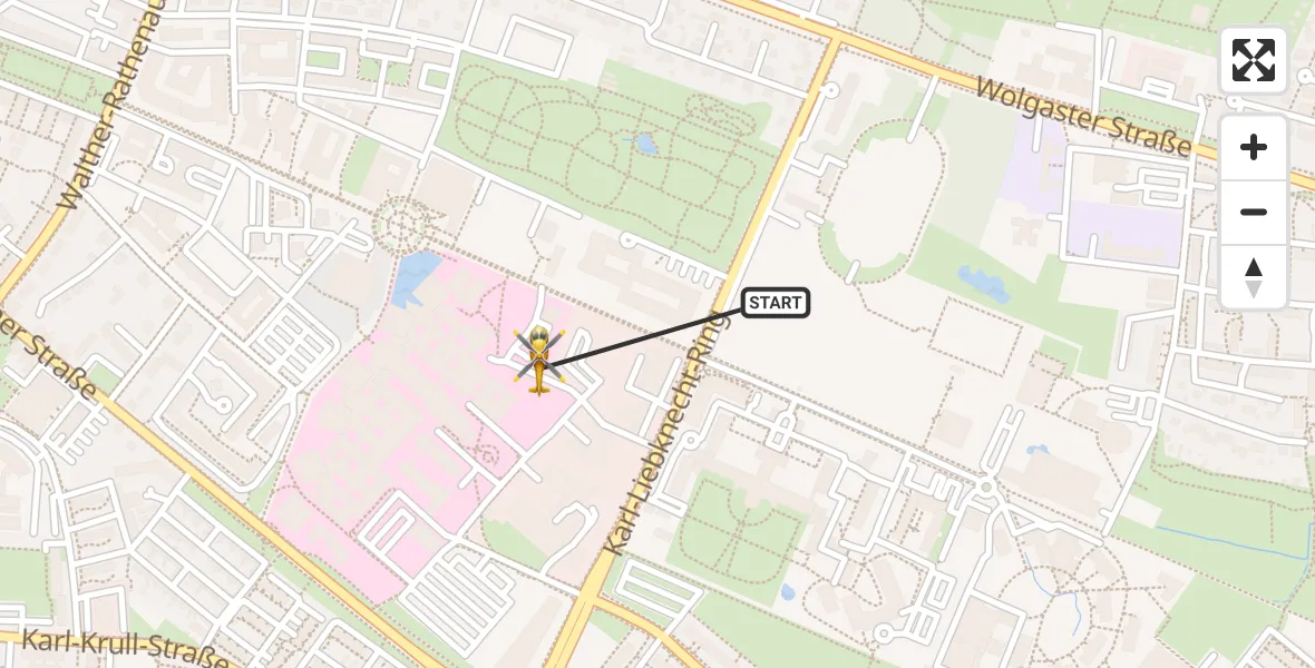 Flugroute Rettungshubschrauber Greifswald Hospital - Greifswald Hospital, 15 August 2026, 08:43