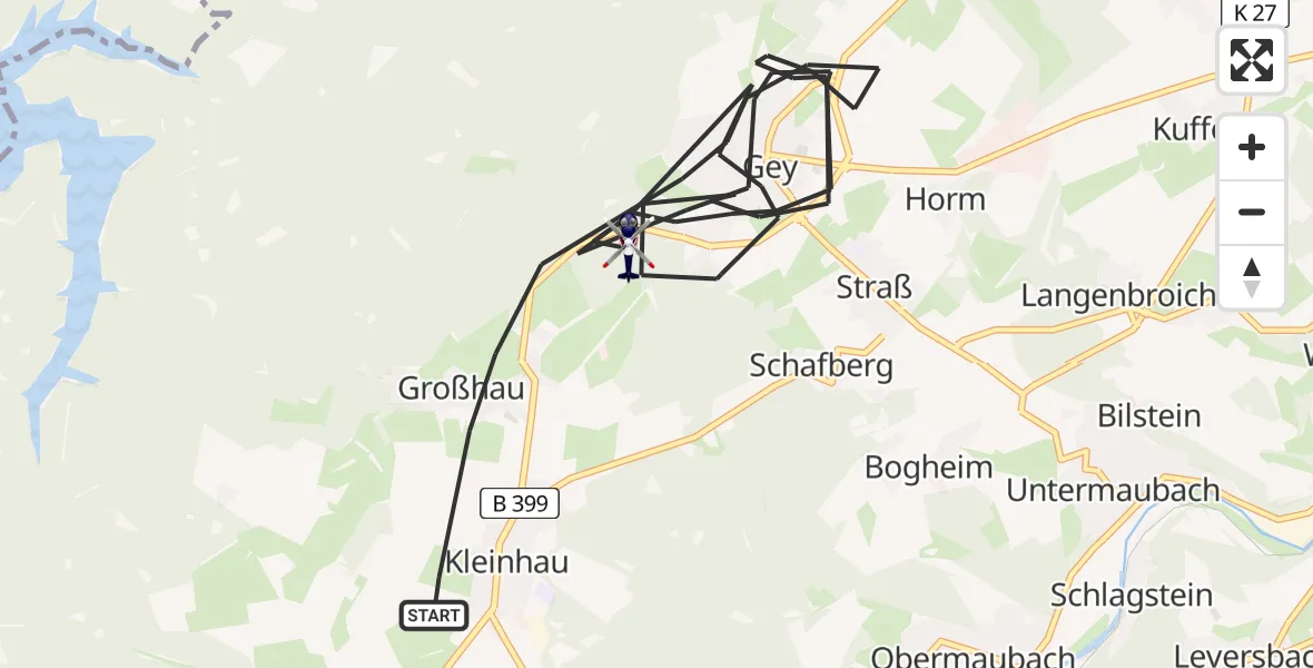 Flugroute Polizeihubschrauber Hürtgenwald - Hürtgenwald, 15 August 2026, 08:53