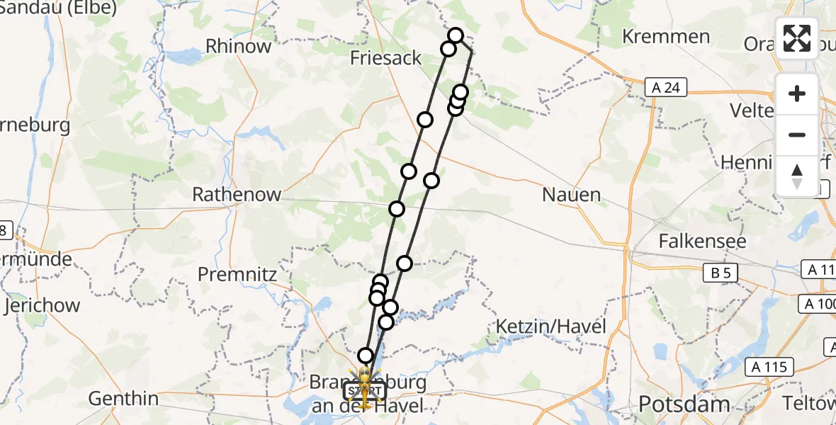 Flugroute Rettungshubschrauber Brandenburg an der Havel - Brandenburg an der Havel, 15 August 2026, 09:06