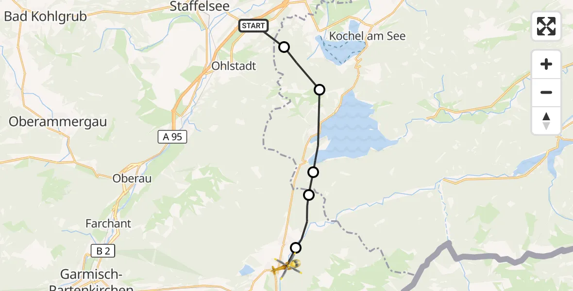 Flugroute Rettungshubschrauber Ohlstadt - Krün, 15 August 2026, 09:16