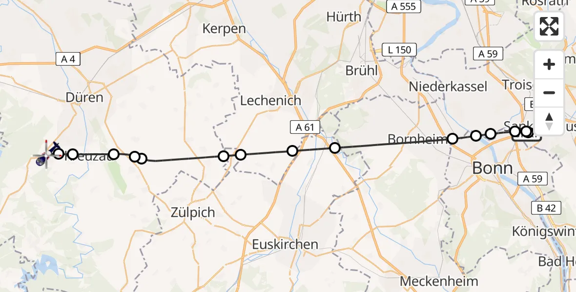 Flugroute Polizeihubschrauber Sankt Augustin - Hürtgenwald, 15 August 2026, 09:24