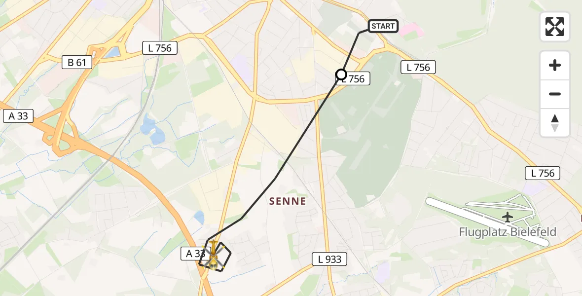 Flugroute Rettungshubschrauber Luftrettungszentrum Bielefeld - Bielefeld, 15 August 2026, 09:37