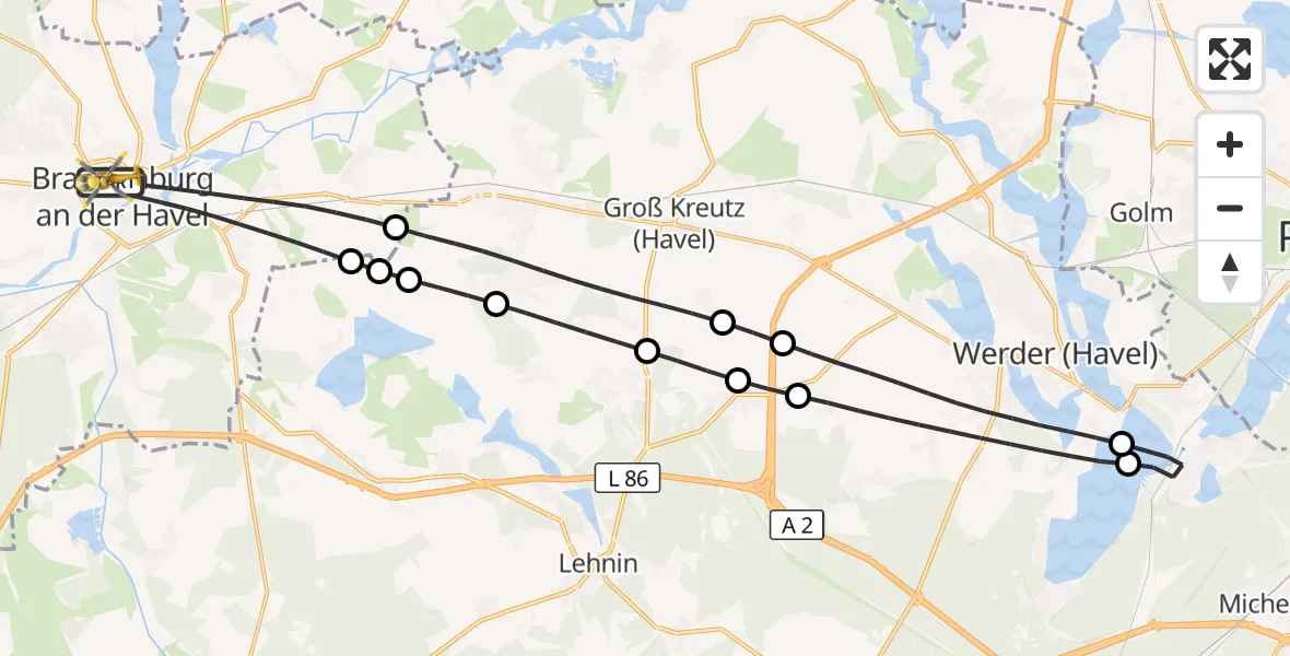 Flugroute Rettungshubschrauber Brandenburg an der Havel - Brandenburg an der Havel, 15 August 2026, 09:38