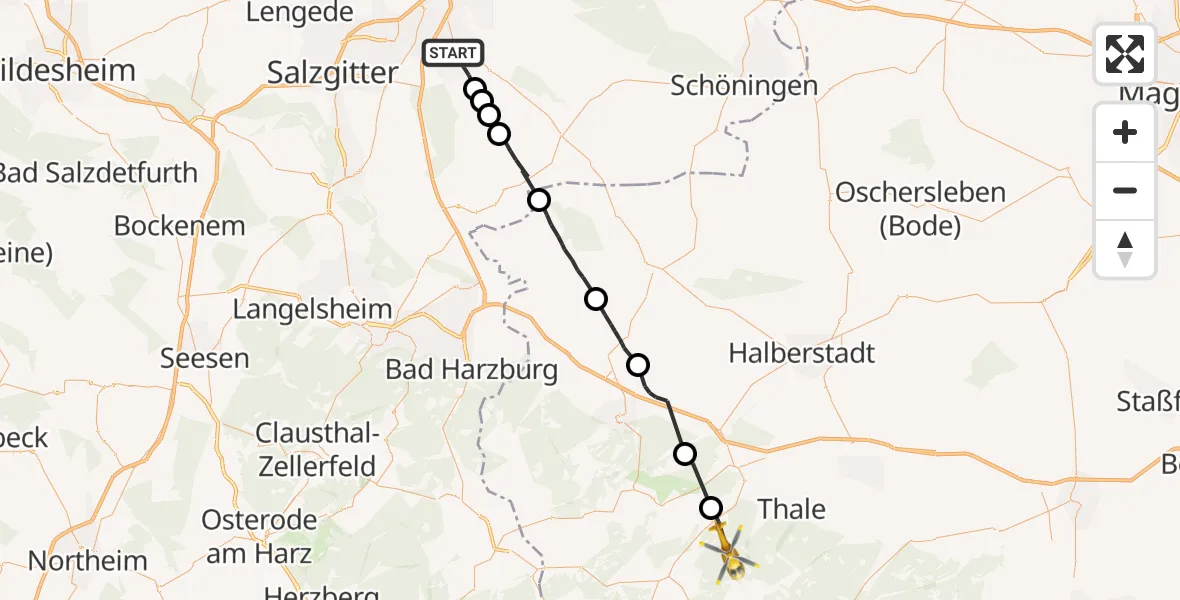 Flugroute Rettungshubschrauber Wolfenbüttel - Thale, 15 August 2026, 09:39