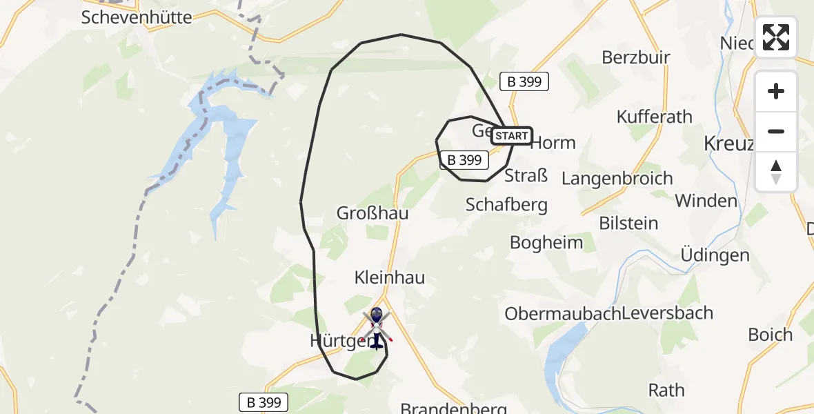 Flugroute Polizeihubschrauber Hürtgenwald - Hürtgenwald, 15 August 2026, 09:42