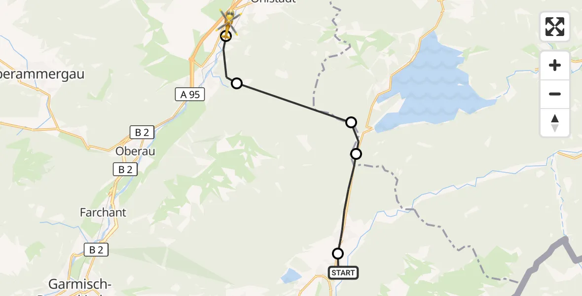 Flugroute Rettungshubschrauber Krün - Ohlstadt, 15 August 2026, 09:45