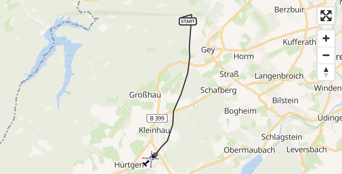 Flugroute Polizeihubschrauber Hürtgenwald - Hürtgenwald, 15 August 2026, 09:48