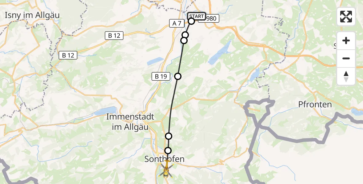 Flugroute Rettungshubschrauber Kempten-Durach Flugplatz - Sonthofen, 15 August 2026, 10:04