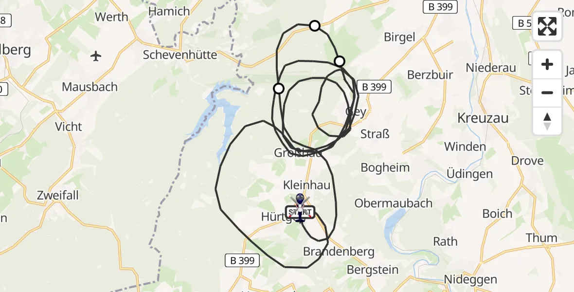 Flugroute Polizeihubschrauber Hürtgenwald - Hürtgenwald, 15 August 2026, 10:06