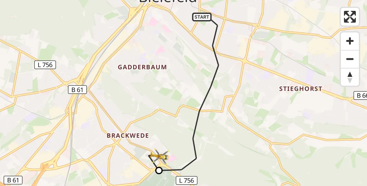 Flugroute Rettungshubschrauber Bielefeld - Luftrettungszentrum Bielefeld, 15 August 2026, 10:25