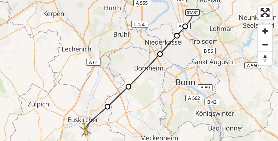 Flugroute Ambulanzhubschrauber Köln Bonn Flughafen - Euskirchen, 15 August 2026, 10:29
