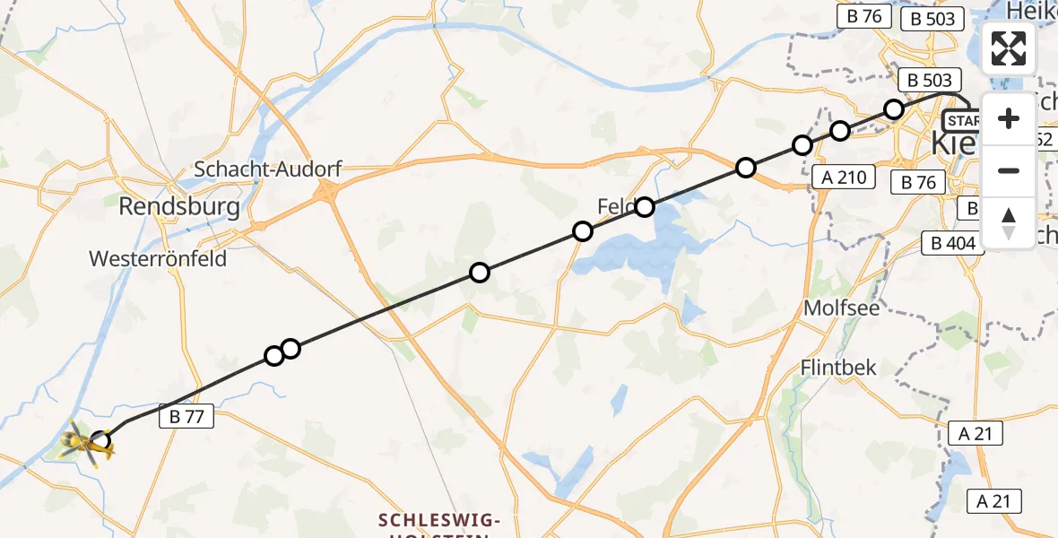 Flugroute Ambulanzhubschrauber Kiel - Hörsten, 15 August 2026, 10:43