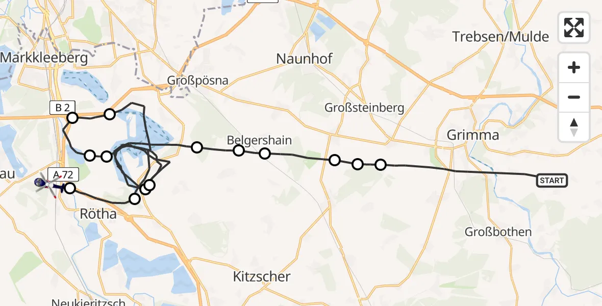 Flugroute Polizeihubschrauber Grimma - Böhlen, 15 August 2026, 10:44