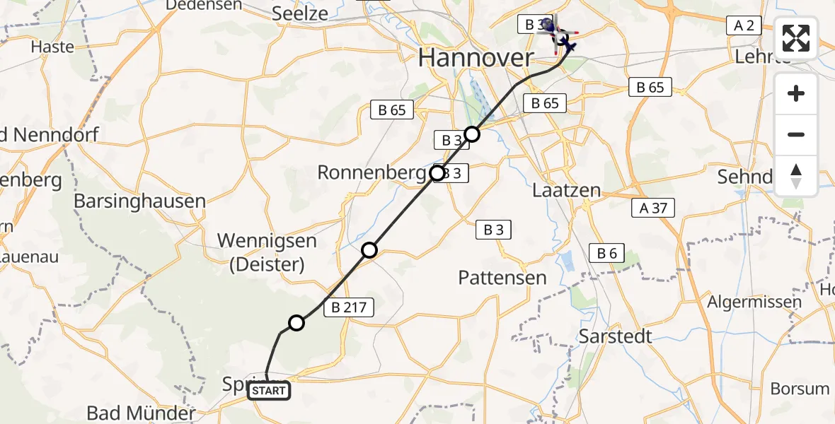 Flugroute Polizeihubschrauber Springe - Hannover Luftrettung Hubschrauberlandeplatz (Christoph 4), 15 August 2026, 10:44