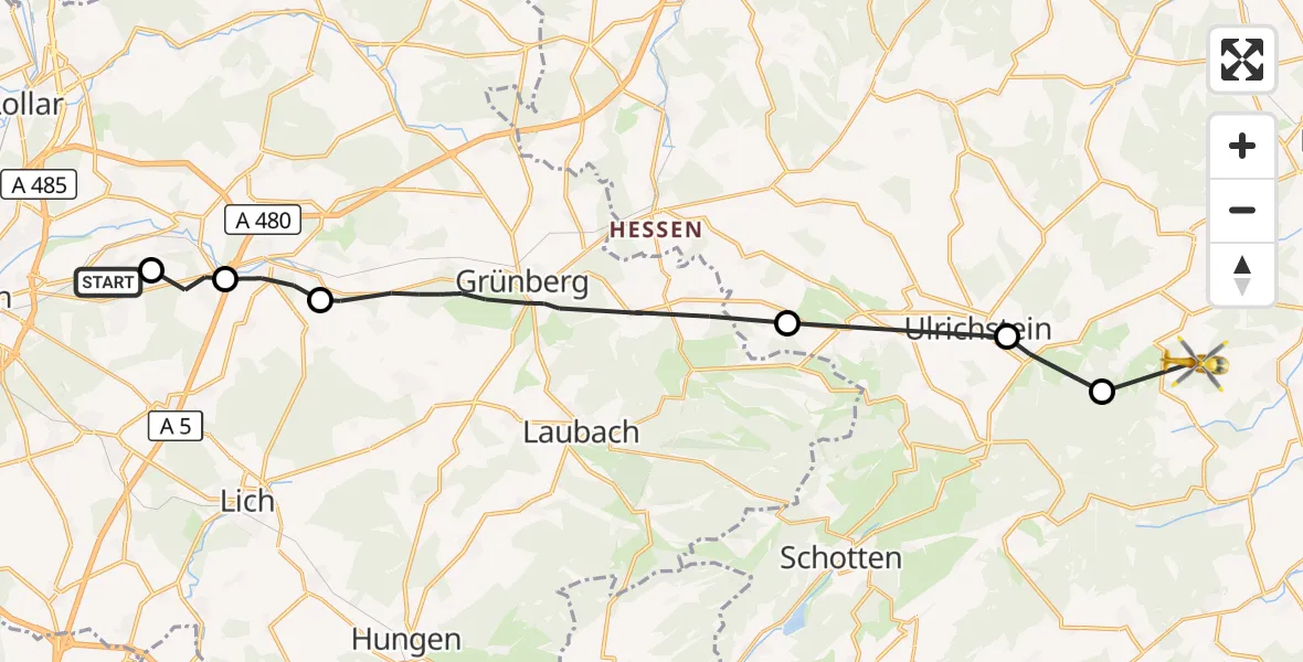 Flugroute Rettungshubschrauber Gießen - Herbstein, 15 August 2026, 10:52