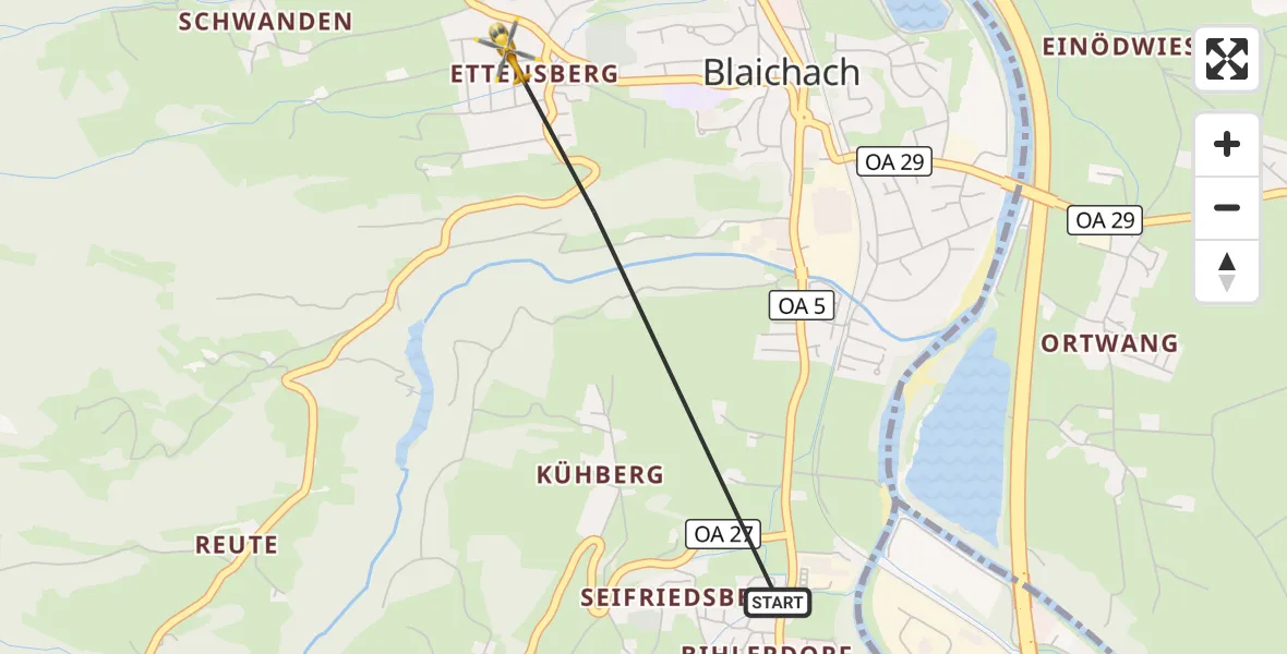 Flugroute Rettungshubschrauber Blaichach - Blaichach, 15 August 2026, 10:59