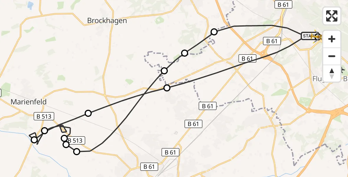 Flugroute Rettungshubschrauber Bielefeld - Luftrettungszentrum Bielefeld, 15 August 2026, 11:06