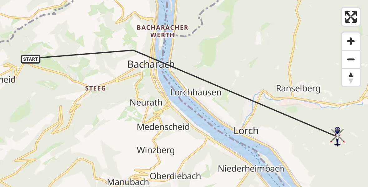 Flugroute Polizeihubschrauber Bacharach - Lorch, 15 August 2026, 11:07