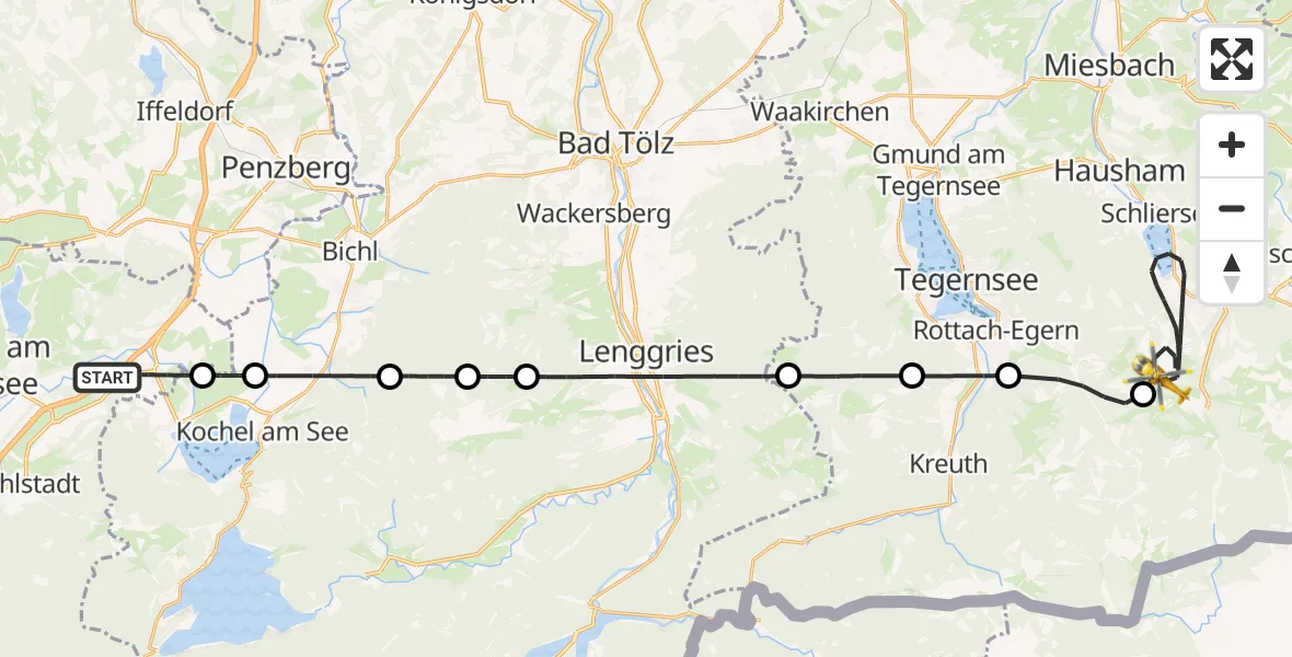 Flugroute Rettungshubschrauber Großweil - Schliersee, 15 August 2026, 11:08