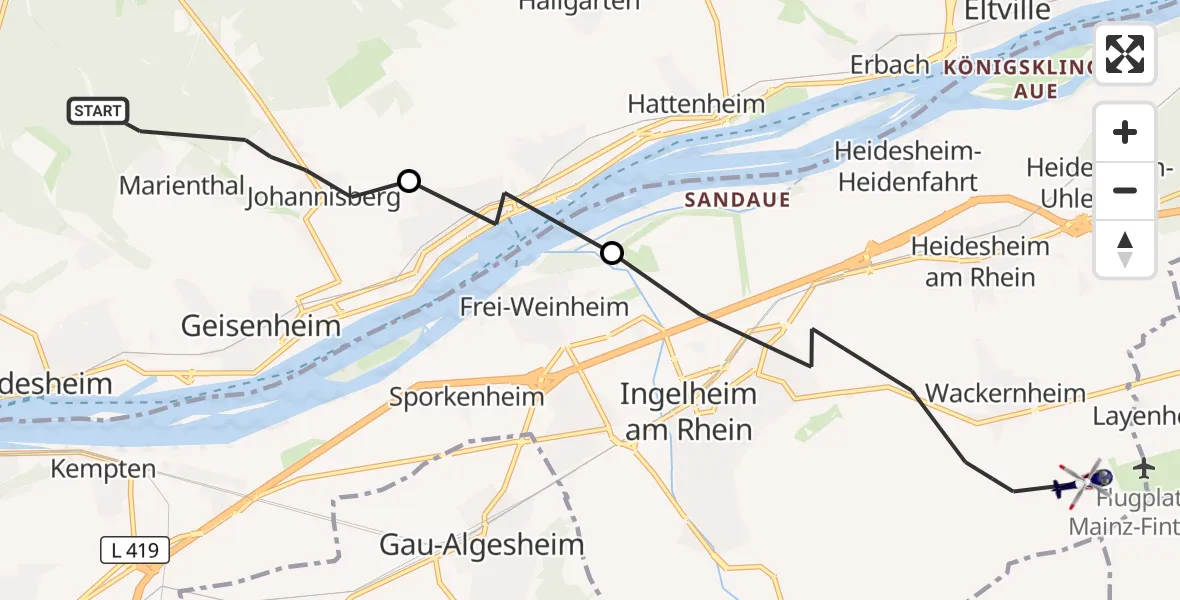 Flugroute Polizeihubschrauber Geisenheim - Mainz-Finthen Flugplatz, 15 August 2026, 11:11
