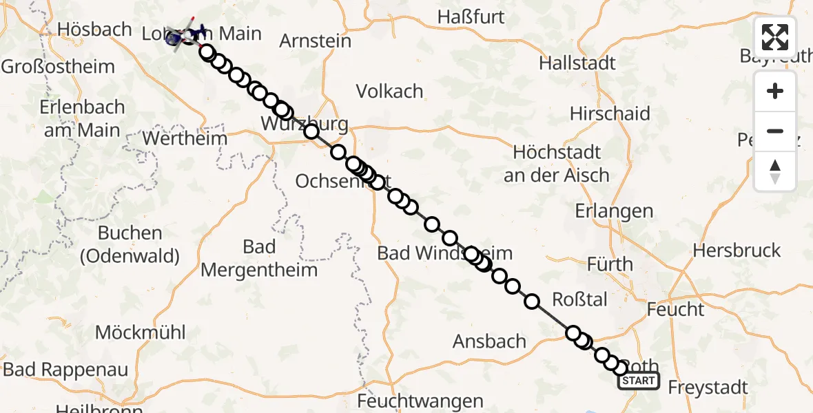 Flugroute Polizeihubschrauber Roth - Rechtenbach, 15 August 2026, 11:12