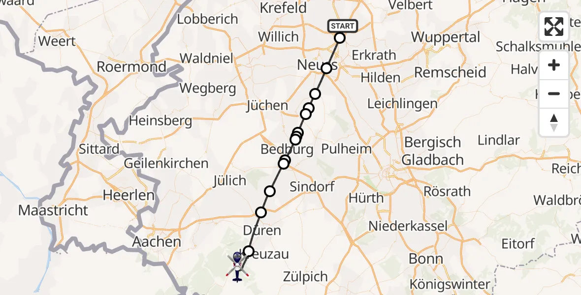 Flugroute Polizeihubschrauber Düsseldorf Flughafen - Hürtgenwald, 15 August 2026, 11:15