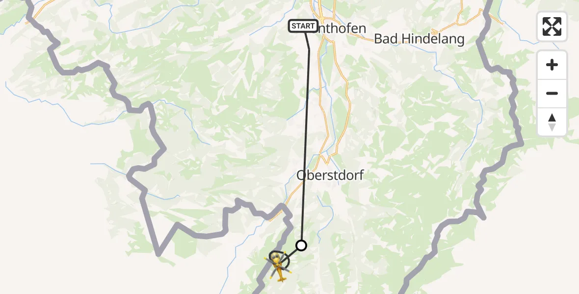 Flugroute Rettungshubschrauber Ofterschwang - Oberstdorf, 15 August 2026, 11:16