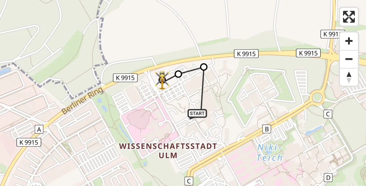 Flugroute Rettungshubschrauber Ulm Military Hospital Emergency - ADAC Air Rescue Station Ulm (Christoph 22), 15 August 2026, 11:20