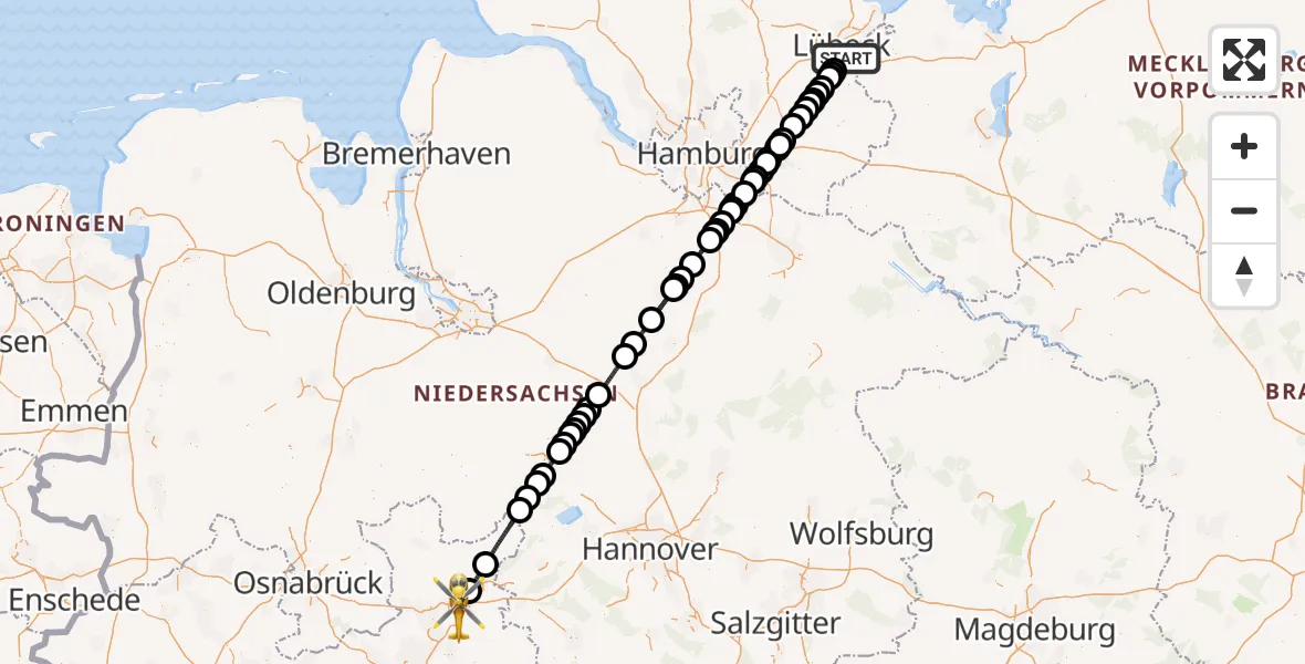 Flugroute Rettungshubschrauber Lübeck - Bad Oeynhausen, 15 August 2026, 11:30