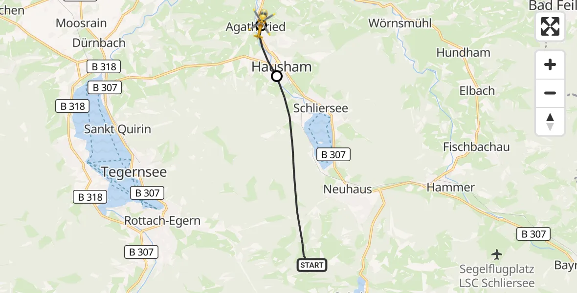 Flugroute Rettungshubschrauber Schliersee - Agatharied Hospital, 15 August 2026, 11:32