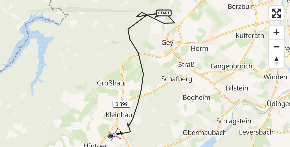 Flugroute Polizeihubschrauber Hürtgenwald - Hürtgenwald, 15 August 2026, 11:33
