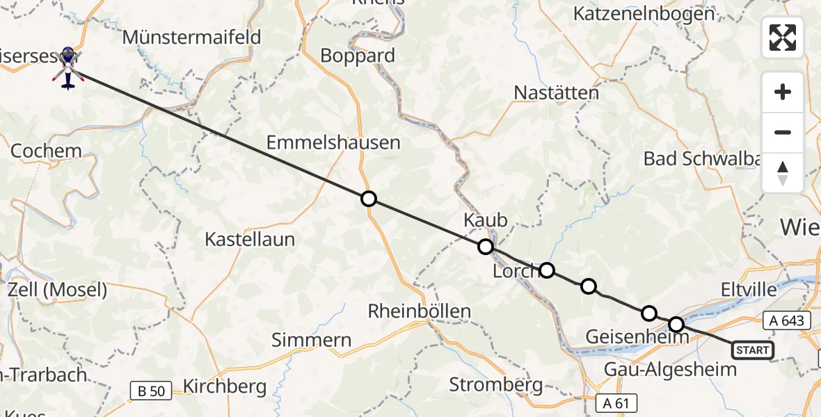Flugroute Polizeihubschrauber Ingelheim am Rhein - Zettingen, 15 August 2026, 11:39