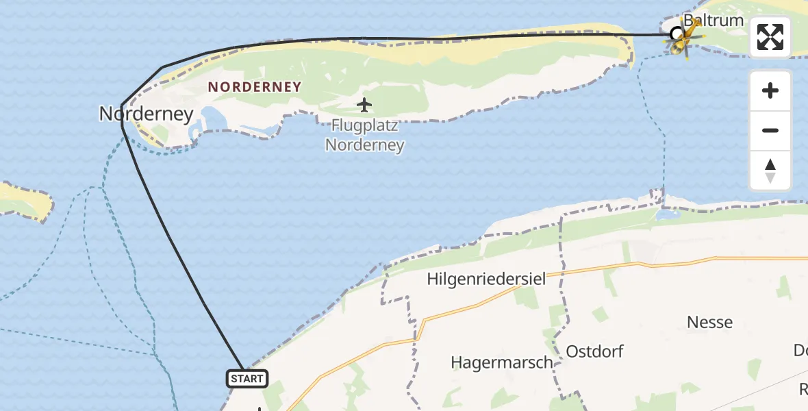 Flugroute Ambulanzhubschrauber Noordzee - Baltrum Flughafen, 15 August 2026, 11:47