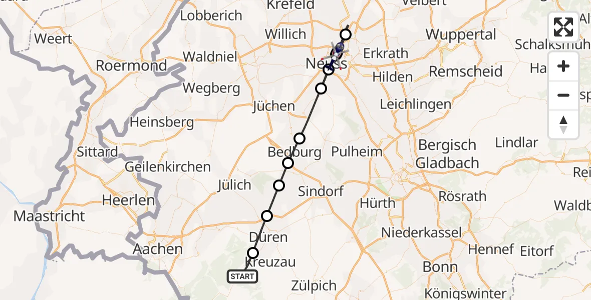 Flugroute Polizeihubschrauber Hürtgenwald - Neuss, 15 August 2026, 11:57