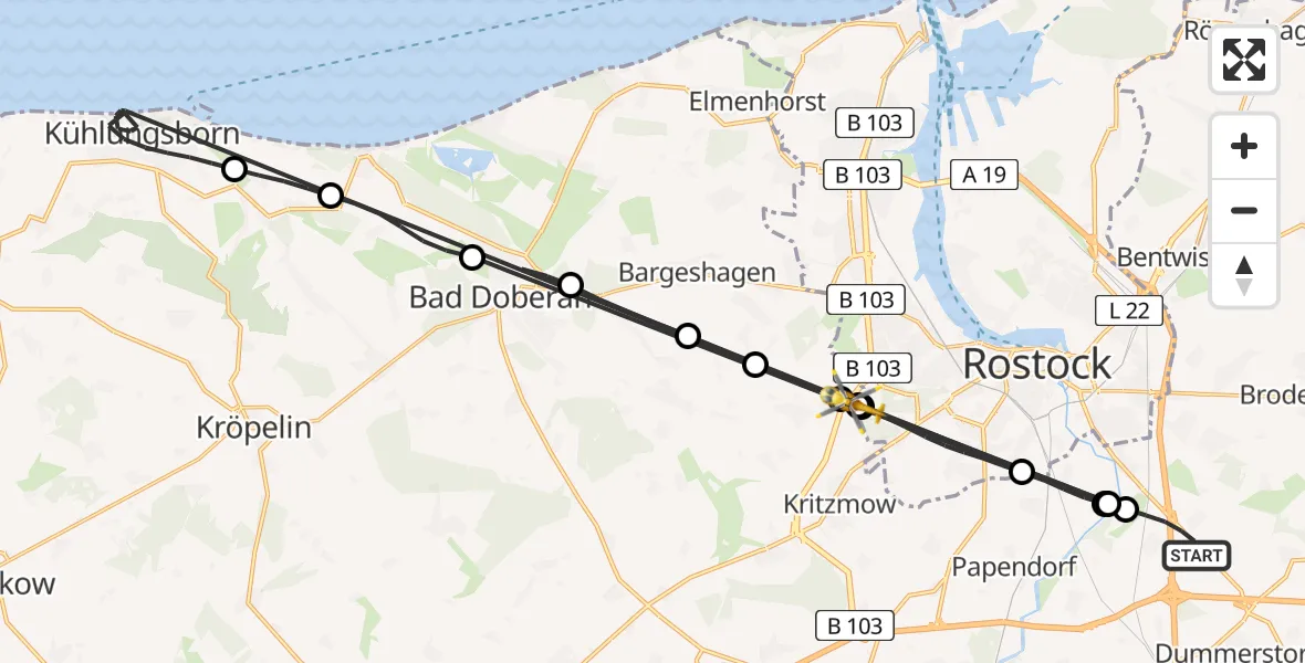 Flugroute Ambulanzhubschrauber Dummerstorf - Kritzmow, 15 August 2026, 11:58