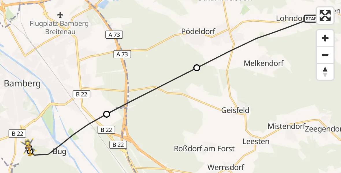 Flugroute Ambulanzhubschrauber Litzendorf - Bamberg Hospital, 15 August 2026, 11:59