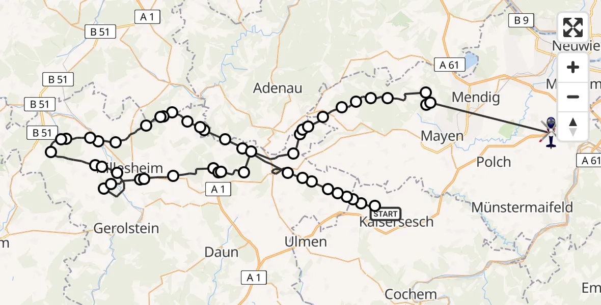 Flugroute Polizeihubschrauber Masburg - Kobern-Gondorf, 15 August 2026, 12:01