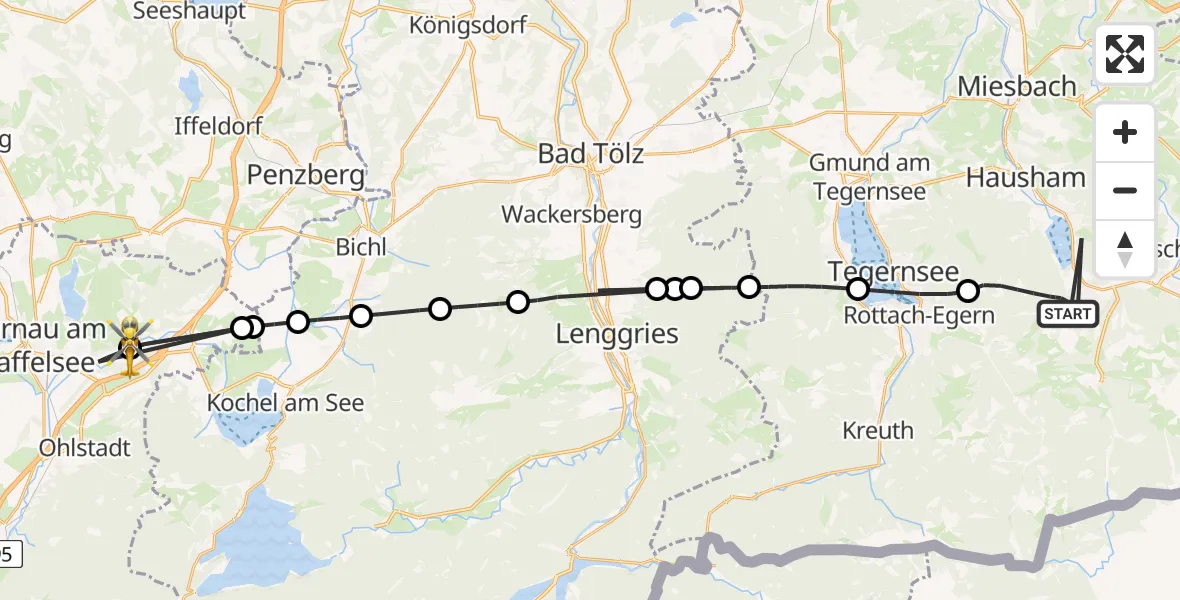 Flugroute Rettungshubschrauber Schliersee - Riegsee, 15 August 2026, 12:16