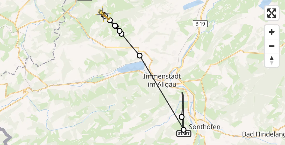 Flugroute Rettungshubschrauber Ofterschwang - Weitnau, 15 August 2026, 12:21